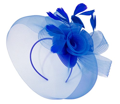 Caprilite Royal Blue Fascinator Headband Veil Wedding Ascot Races Net Hat Feathers Hatinator