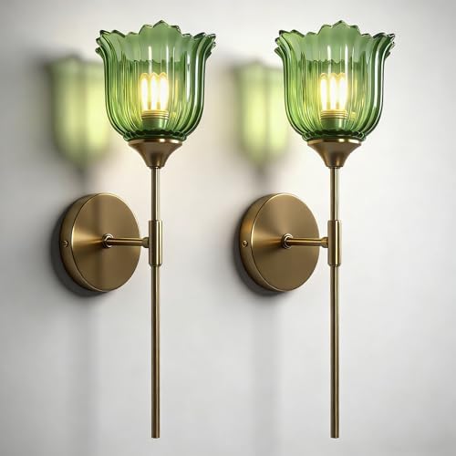 Blooming Rose Wall Sconce Set of 2, Medieval Retro &amp; Modern Style Gold-Plated Wall Sconce with E26 Base (Bulbs Not Included) Wall Lamp for Bathroom Bedroom Kitchen Hallway Living Room Staircase Mi