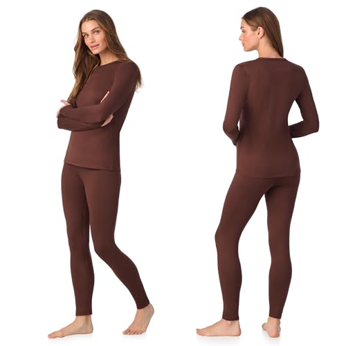Image of Cuddl Duds Womens Heavyweight Cold Weather Fleece Lined Thermal Set - Long Sleeve Top & Leggings - Winter Lounge Sets