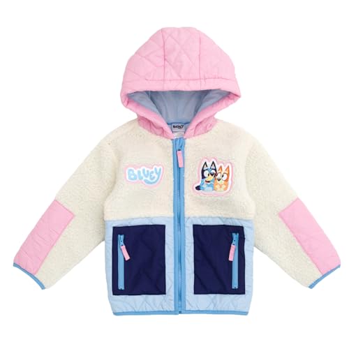 Bluey Girls Faux Shearling Zip Up Hooded Jacket Toddler to Big Kid Sizes (2T - 14-16)