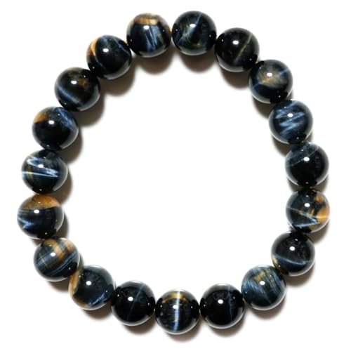 [GOLD STONE] ゴールデンブルー タイガーアイ ブレスレット 10mm AAA キャッツアイ 虎目石 パワーストーン ツートンカラー 天然石 メンズ かっこいい 内周 約19cm