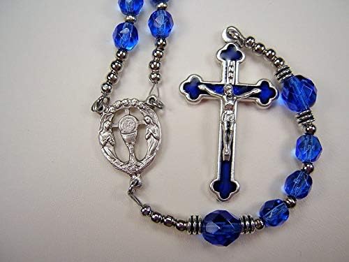 Boys Blue 1st Communion Rosary 16 inch Catholic Sapphire Blue Czech Glass Beads Primera Comunión el nino Catolico Rosario