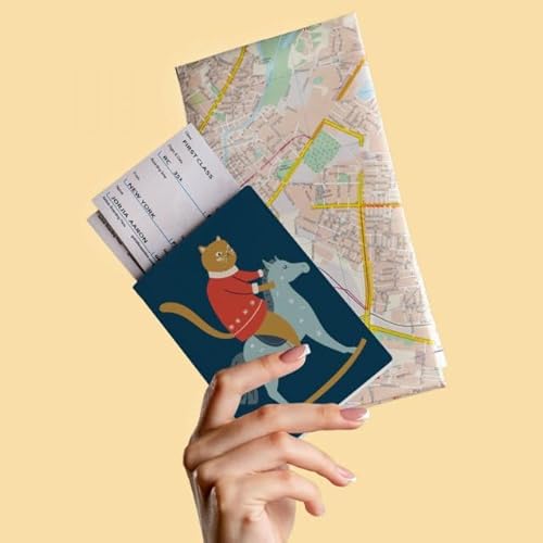Cat Riding Horse Passport Cover With Card Slot - Cartoon Themed Passport Holder Travel Wallet - Colorful Passport Case - Pu Leather, Classic #TOP1