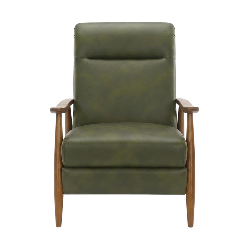 Leather-Gel Wood-Arm Push-Back Recliner Chair by Furnifact – 30 x 34 x 42.5 inches, Hardwood and plywood frame construction, Leather Gel, Green