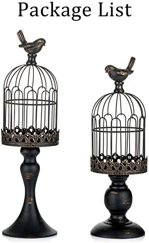 Sziqiqi Vintage Bird Cage Candleholder Metallic Lantern Set of 2 Decorative Shabby Chic Candle Holders Ornaments for Pillar Candle Tabletop Wedding Centerpiece Fireplace Mantel Decor Distressed Black