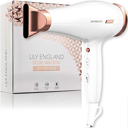 Rose Gold Hair Dryer, Lightweight Hairdryer for Women - with Adjustable Temperature, Speed Control, Cool Setting - by Lily England