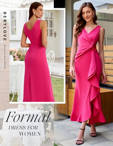 Image of BeryLove Formal Wedding Guest Evening Midi Ruffle Dresses Prom Cocktail Party Mother of The Bride Dress