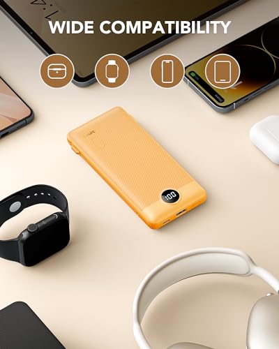 Portable Charger,VRURC Power Bank Built-in AC Wall Plug and Cables | USB C Power Bank 10000mAh, Travel Phone Charger Compact External Battery Pack For Smart Phones, Tablets etc-Orange - image 7