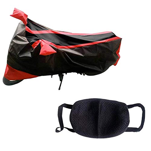 Image of Kandid Black Red Dust and Water Resistant Double Mirror Pocket Bike Body Cover for Suzuki Gixxer SF 250 (with Pollution Mask)