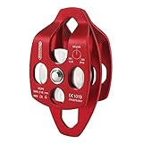 NewDoar 30 KN CE-zertifizierte große Rettungsrolle Doppelscheibe mit Schaukelplatte für den Außenbereich, Bergsteigen, Klettern, Rettung (rot, 1 Stück)