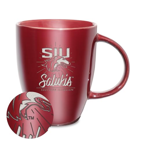 Rico Industries NCAA Southern Illinois Salukis Sunburst Maroon 18oz Laser Engraved Ceramic Lustre Mug