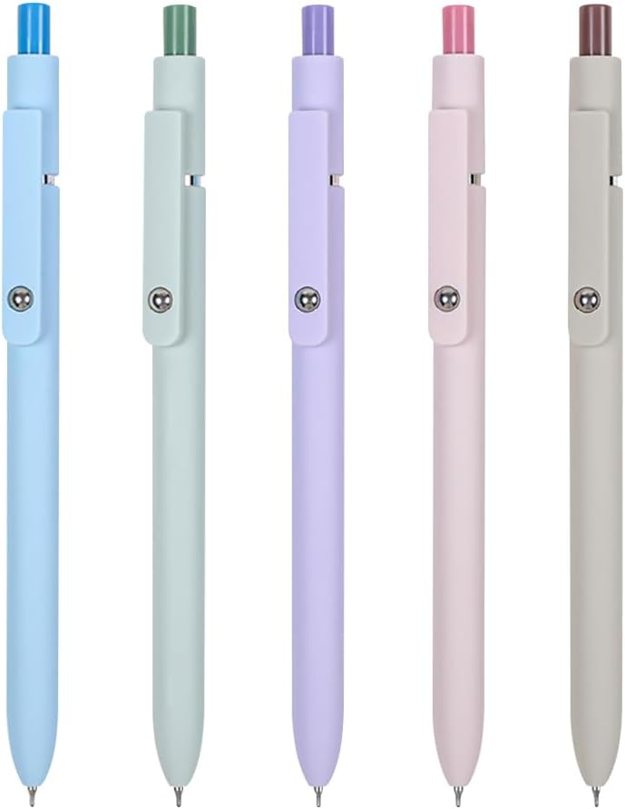 5 Pcs 0.5mm Retractable Gel Ink Pens Fine Point Black Ink Pens Smooth Writing Pen Cute Aesthetic Gel Pen Light Color