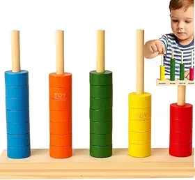 Ábaco Aberto 5 hastes com 50 Argolas coloridas em Madeira Brinquedos Educativos - Ábaco Aberto Vertical