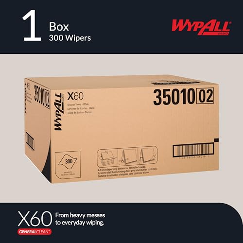 Image of WypAll GeneralClean X60 Cloths Multi-Task Cleaning Wipes (35010), Strong and Absorbent Towels, White (3 Packs of 100 Sheets, 300 Sheet Total)