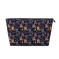 Stars Moon Cowboy Boots Print Makeup Bag, Cosmetic Travel Toiletry Bag for Women, Cute Leather Makeup Pouch Organizer
