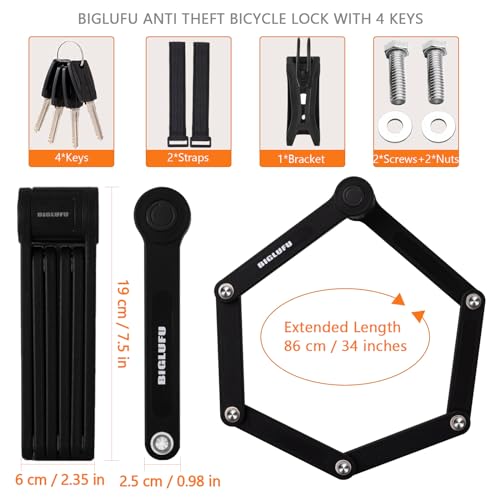 Antivol pliable pour velo et moto cadenas acier robuste de 86cm avec 4 cles