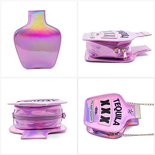 KUANG! Women Sparkling Bottle Shaped Shoulder Bags Elegant Laser Shinny Wine Shape Crossbody Purse Chain Handbags2