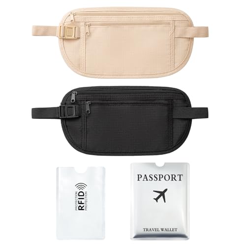 2 Poches Anti-Vol, 1 Porte-Passeport Anti-Perte en Argent, 1 Porte-Carte Anti-Démagnétisation, Poches Réglables pour Téléphone Portable, Étui De...