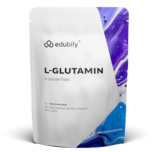 edubily nutrition® L-Glutamin Pulver - Vegane Aminosäure aus Fermentation - Ohne Aroma - Pures L-Glutamin ohne Zusätze (500 g Pulver)