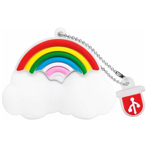 BorlterClamp Memoria USB de 32 GB, Unidad Flash Patrón de Nube Arcoiris Lindo USB Memory Stick, Regalo para Estudiantes y Niños