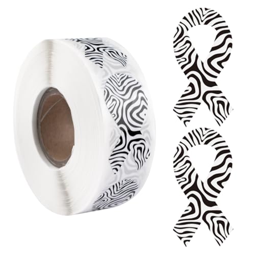 WANDIC 500 rollos de cinta adhesiva de cebra blanca y negra para el cuidado de la concienciación sobre enfermedades raras, carcinoides, para actividades sociales caritativas, 1,9 x 3,8 cm