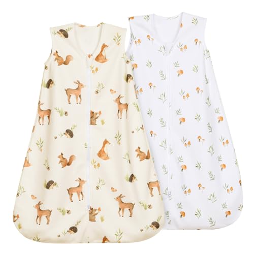 Image of david's kids Micro Fleece Baby Sleep Sack 6-12 Months, Warm Baby Wearable Blankets with 2-Way Zipper, 2 Pack Sleeping Bags for Infant Newborn Boys Girls Neutral, Medium Size, Forest/Woodland Animals