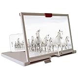 Screen Magnifier Amplifier, 12'' Mobile Phone 3D HD Magnifying Projector with Foldable Stand Holder, Phone Screen Magnifier for Movies Videos Gaming, Compatible with All Phones(White)