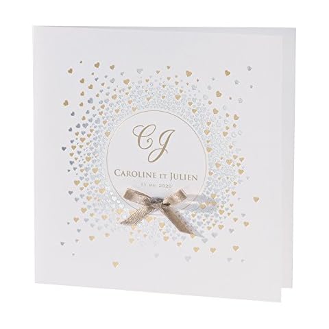 '"Maggie Wedding Invitation Invitations for Wedding with Gold and Silver Hearts ? Pack of 3 ? with Envelopes Cover