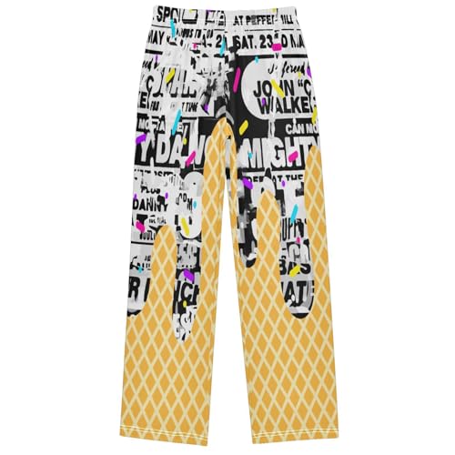 Boy's Pants Black White Ice Cream Jogger Pants Elastic Waist Long Bottoms Trousers with Pockets 6-14 Years