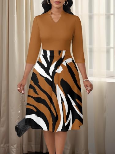 Image of PinkPatty Women's Casual A-line Midi Dresses 3 /4 Sleeve V Neck Fit and Flare Dress with Pockets