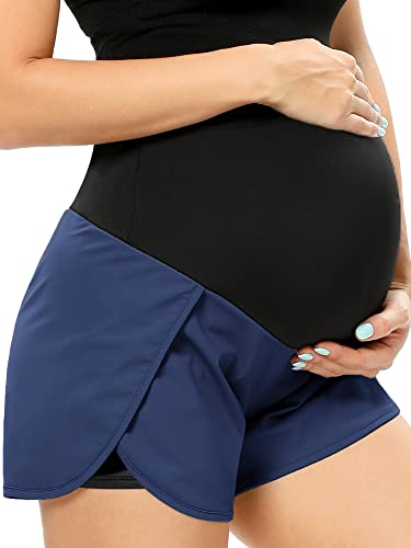 Image of POSHGLAM Women‘s Maternity Shorts Over Belly Workout Running Casual Summer Pregnancy Shorts