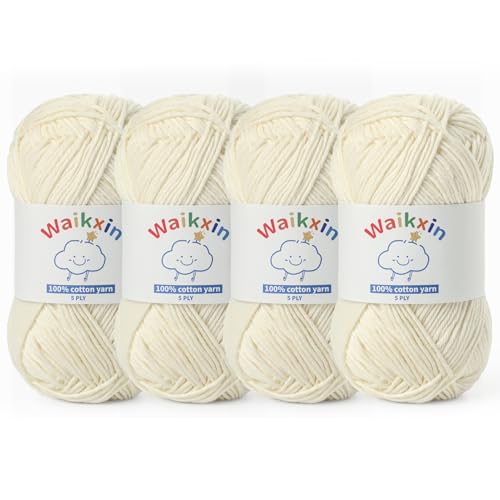 Image of Cotton Yarn for Crocheting - 524.9yds / 7.05oz Baby Yarn for Crocheting Soft - 100% Milk Cotton Yarn 5 Ply Crochet Amigurumi Yarn for Crafts&Puzzle /Socks /Hats(4 Milky White)