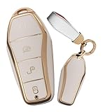 TECART TPU Key Fob Cover Fit for BYD Han Ev Tang Dm, 4 Button Car Key Case Cover Protector, White