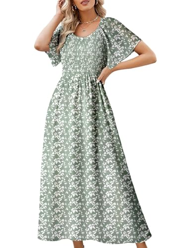 Image of Dokotoo Womens Dresses 2025 Square Neck Tie Backless Summer Dresses Cap Sleeve Floral Buttoned Empire Waist Maxi Dress