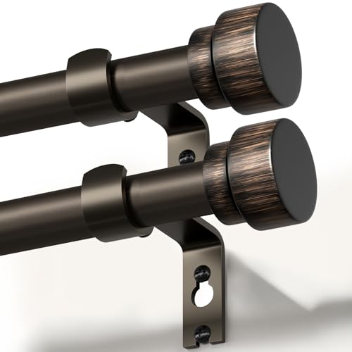 Lootkell 2 Pack Antique Brown Bronze Curtain Rods for Windows 72 to 144 Inches Adjustable Heavy Duty 1" Diameter Window Curtain Rod with Finials for Outdoor Farmhouse Bedroom Kitchen Living Room