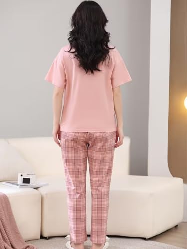 Image of SHIENZY Women Korean Style Night Suit | Round Neck Short Sleeve Cute Printed Cotton Pajama Set for Girls & Women | Soft Nightwear, Loungewear, Sleepwear for Women | Full Pyjama Set | Co-ord Set