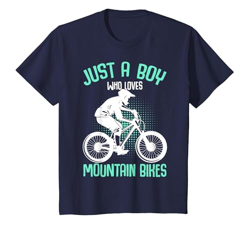 Just A Boy Who Loves Mountain Bike MTB Downhill Biker Kids T-Shirt, Youth, Navy Blue, Medium