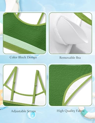 Image of Girls Bathing Suit Color-Block Adjustable Straps Bikini Sets Girls Two Piece Swimsuits with Chest Pad Swimwear 7-18T