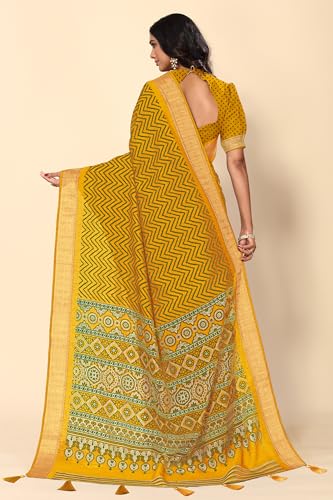 Image of MIRCHI FASHION Women Saree Cotton Silk Batik Block Printed | Breathable Office Wear and Regular Use Sari with Blouse Piece
