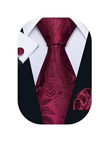 Image of Barry.Wang Paisley Tie Fashion Set Hanky Cufflinks Neckties for Men Woven Silk