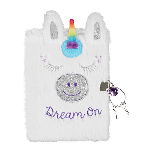 Three Cheers for Girls by Make It Real - Unicorn Locking Plush Journal - Secret Diary for Girls with Lock & Key - Lined 3-D Notebook - Lockable Journal