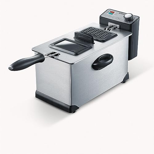 SEVERIN Friteuse, ca. 400 g frituurhoeveelheid, uitneembaar vetreservoir, stofdeksel incl. kijkvenster, voor de bereiding van bijgerechten en hoofdgerechten, 2000 W, 3 l, roestvrij staal/zwart, FR - Afbeelding 3