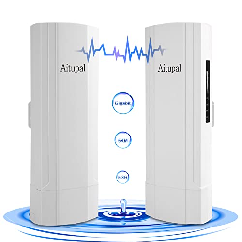 Aitupal 5.8G Gigabit 1Gbps High Speed Wireless Bridge, Point to Point WiFi Outdoor CPE with 14dBi High-Gain Antenna, 5KM Long Range Working Distance Support starlink Router?48V PoE