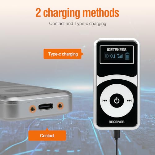 Sistema de guía turística Retekess T130P para fábricas y iglesias, con 30 auriculares in-ear universales de un solo lado, conector jack de 3,5 mm, 2 transmisores y 30 receptores miniatura 5
