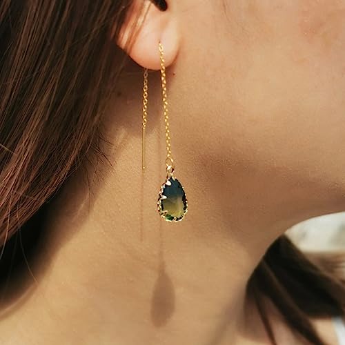 WANGGAO Stainless Steel Water Drop Long Chain Earrings for Women Linear Crystal Threader Earrings Jewelry2