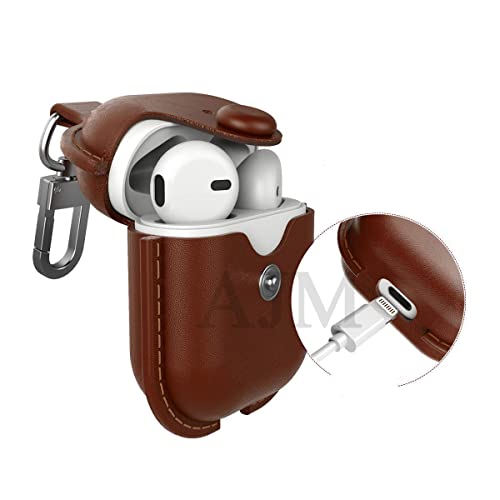 Image of AJM 360 Protection Shockproof Design Leather Case Compatible with Realme Buds T300 (Light Brown)