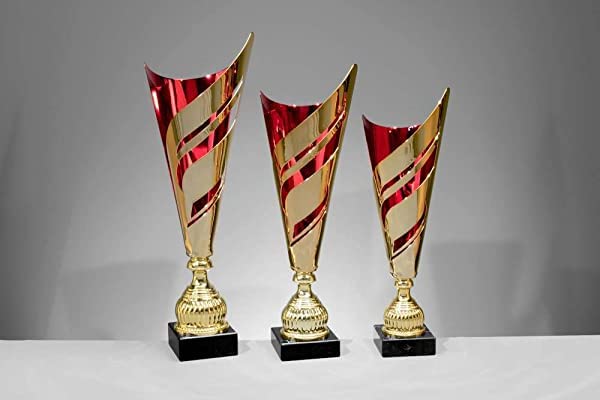 Pokal Levi mit Wunschtext - Gold-Rot Pokalserie - Größe 48,5 cm | Edler Siegerpokal mit Gravur, für Sportveranstaltungen, Turniere oder Firmenevents, hochwertige Qualität in 3 Größen