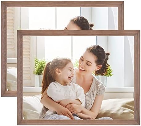 Podronale 18x24 Wooden Picture Frame Set of 2, HD Tempered Glas, 1.57" Width, Wall Mounted, Rustic Style (Brown)