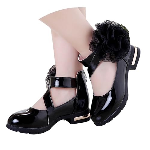 IWIHMIV Girls Round Toe Ankle Strap School Shoes Comfortable Leather Mary Jane Low Chunky Heel Dress Shoe3