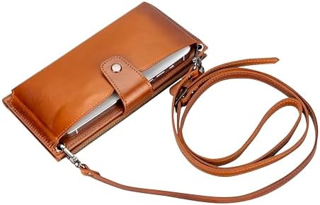Lev Leather Hakiki Deri Kadın Cüzdan Çanta Askılı, Telefon Bölmeli, Kart ve Para Bölmeli, 12 Kart Yuvası, Fermuarlı Bölme, Çıkarılabilir Askılı Hakiki Deri Cüzdan Çanta (Rustik Taba) - Görsel 7